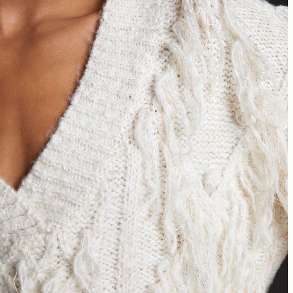 Anthropologie Fringe Cozy Cream Pull-Over Sweater- Small - Picture 16 of 16